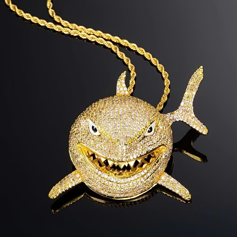 TEMU Hip Hop Ice Shark Pendant Animal Necklace Suitable For Men And Twist Chain Hip Hop Jewelry