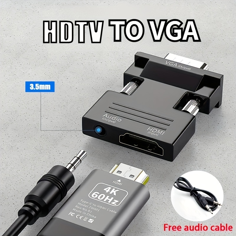 Câble noir de conversion vidéo HDMI vers VGA + sortie audio