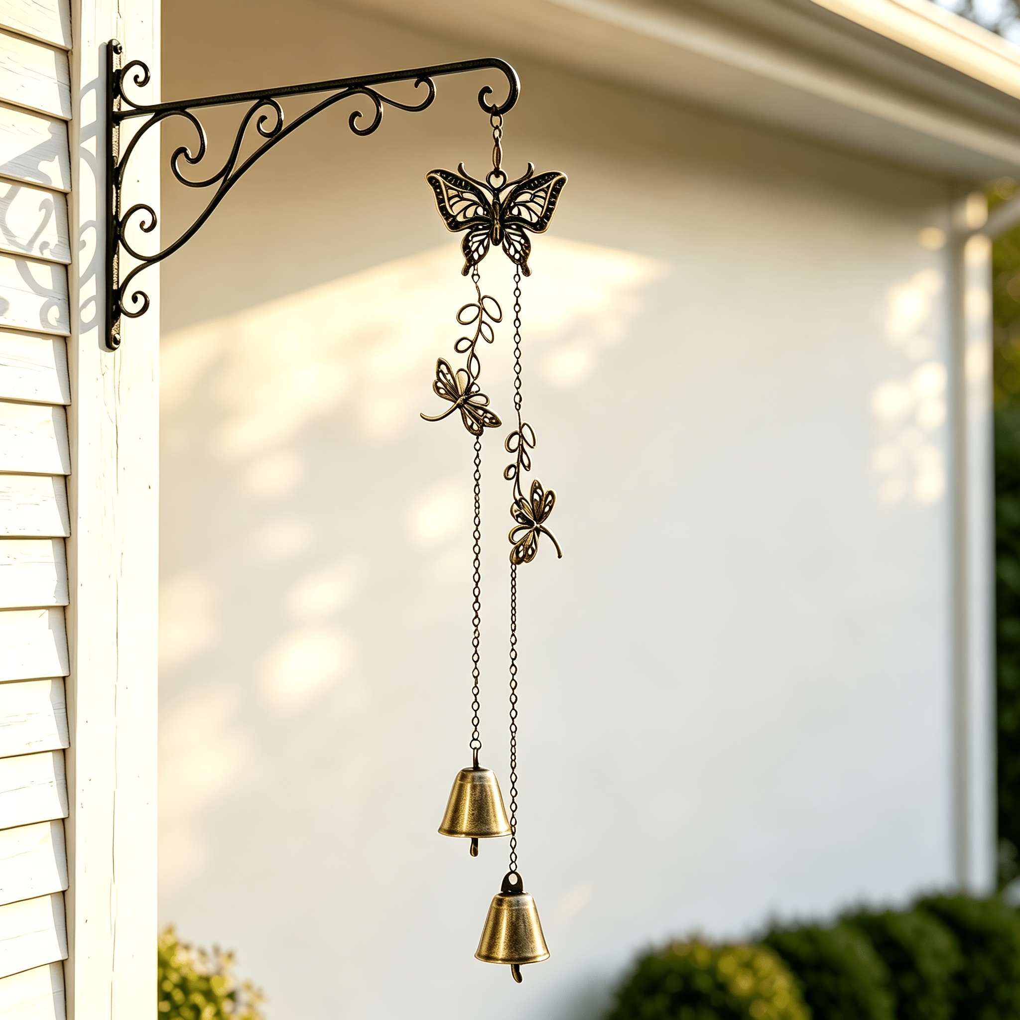 TEMU Metal Dragonfly Double Bell Wind Chime, Hollow-out Hanging Ornament, Double Bell Vintage Distressed Decorative Pendant Chain, Entryway And Room