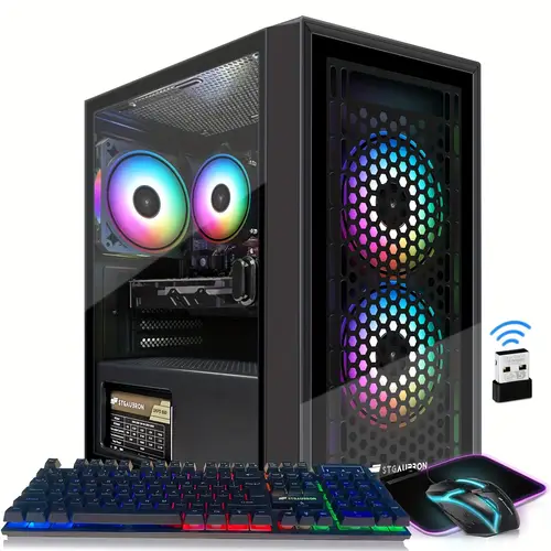 gaming desktop pc 3 2 to 3 6g rx 560 4g gddr5 16g 512g ssd 600m wifi wireless 5 0 rgb fan x 3 rgb keyboard mouse mouse pad w10h64