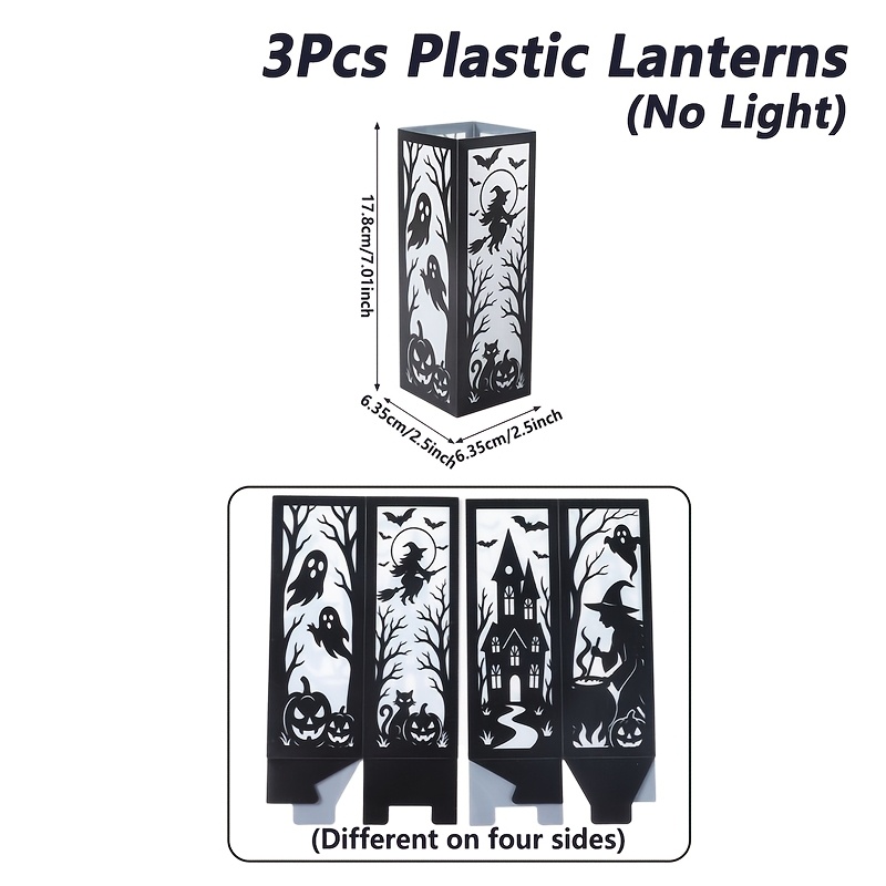 TEMU 3pcs Plastic Gothic Lantern Lampshades Suitable For Halloween - Desktop Candles, Spooky Table Decorations For Trick Or Treat Parties, Festival