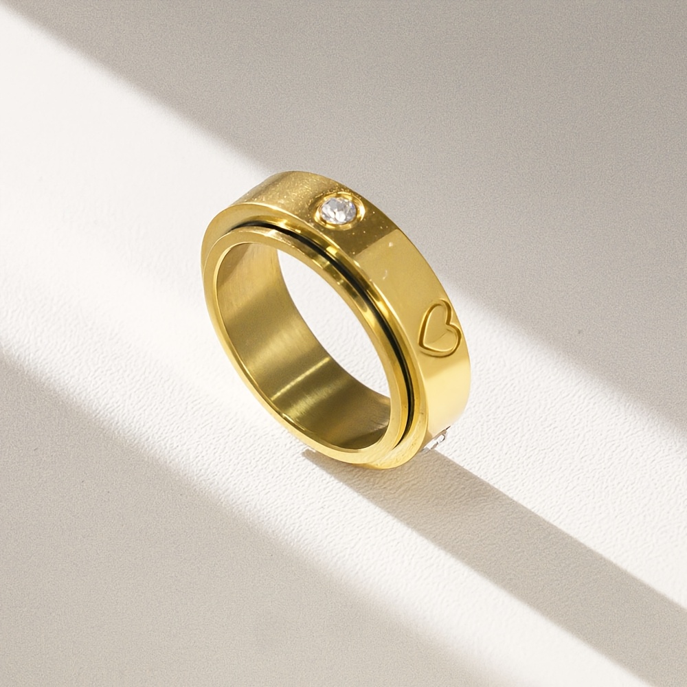 1   rotatable heart inlaid synthetic zirconia 304 stainless steel ring suitable for   gift for teenager Product details 1
