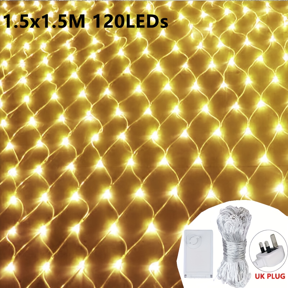 TEMU Net Mesh Light, 8 Fairy Christmas Led Light, For Indoor Outdoor Xmas Tree Castle Halloween Christmas Wedding Party Decoration, Uk Plug,