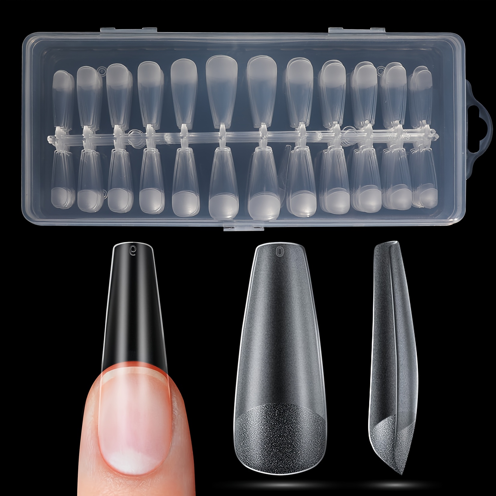 TEMU 240pcs Long Coffin Press On Nails - Acrylic Fake Nails With , Pre-shaped Full Cover False Nails For Home & Salon Diy Nail Art Design, Nail Accessories