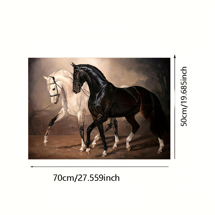 Image of 1pc Elegant Black And White Painting On Canvas - Vintage Style, , Removable Wall Art For Bedroom, Living Room, Office - Ideal Gift For Horse Enthusiasts, Horse Lover Gifts Christmas Halloween