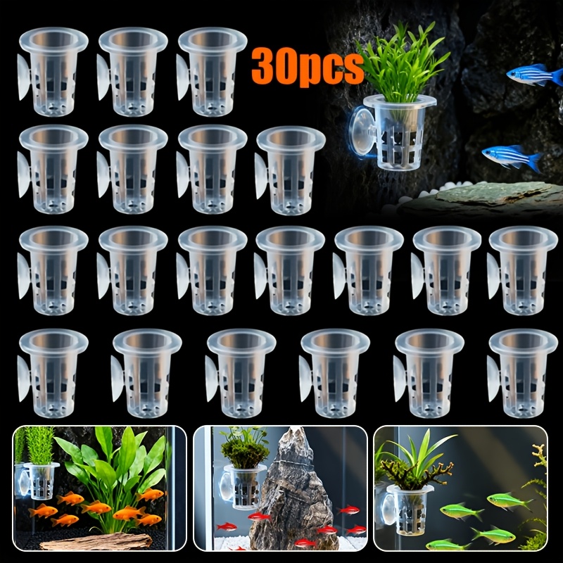 TEMU 30pcs Gobelets de Transparents pour Plantes Aquatiques avec Base à Ventouse, Idéal pour la Décoration d'Aquarium d'Eau Douce, Parfait pour les