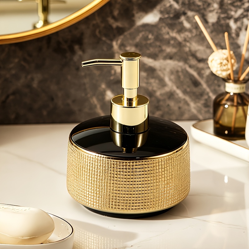 TEMU Light Golden Woven Texture Ceramic Soap Dispenser Pump-style Hand Wash Refillable Bottle Bathroom Lotion Empty Bottle Decorative Ornament Hotel