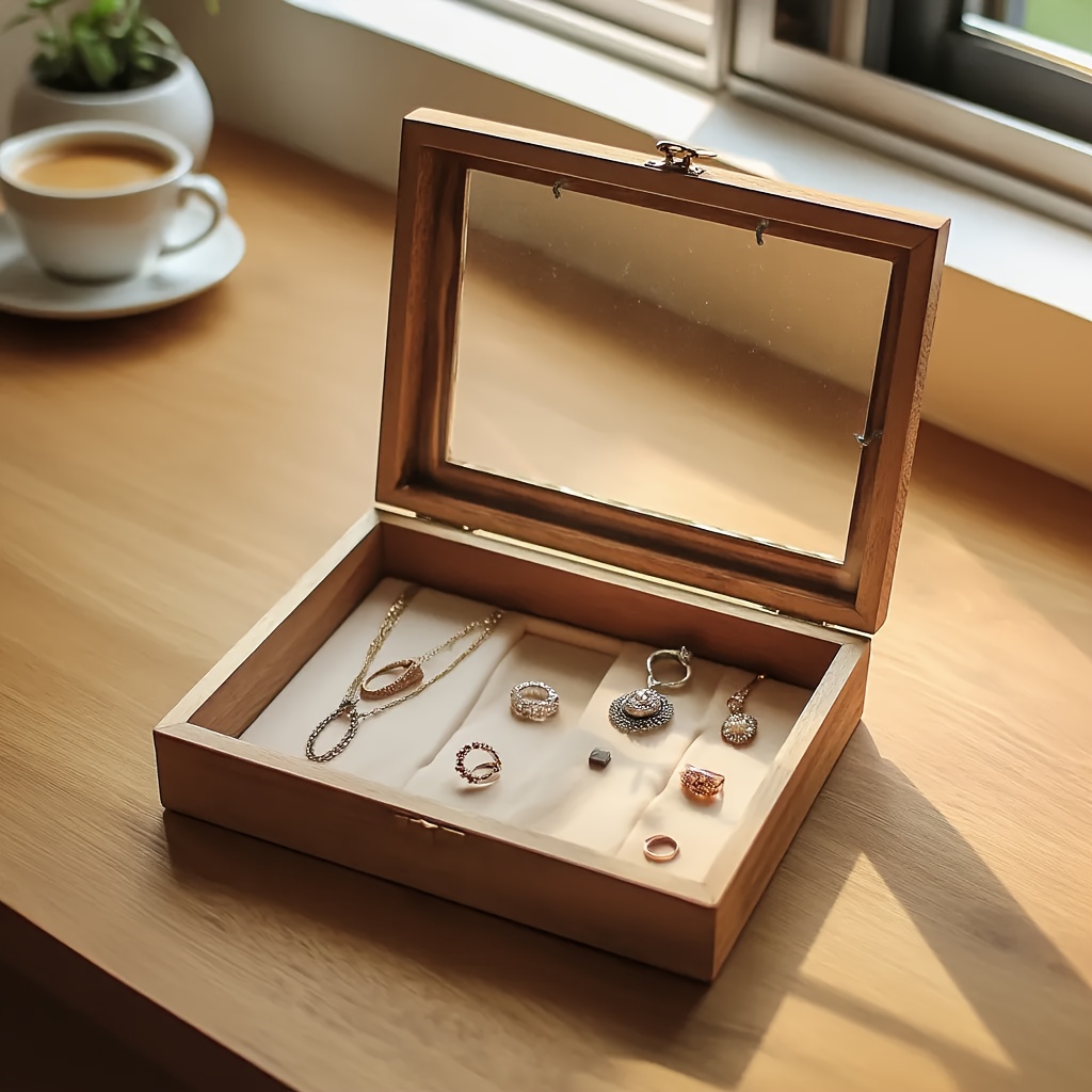 Vintage Wooden Jewelry Box with Acrylic Viewing Lid