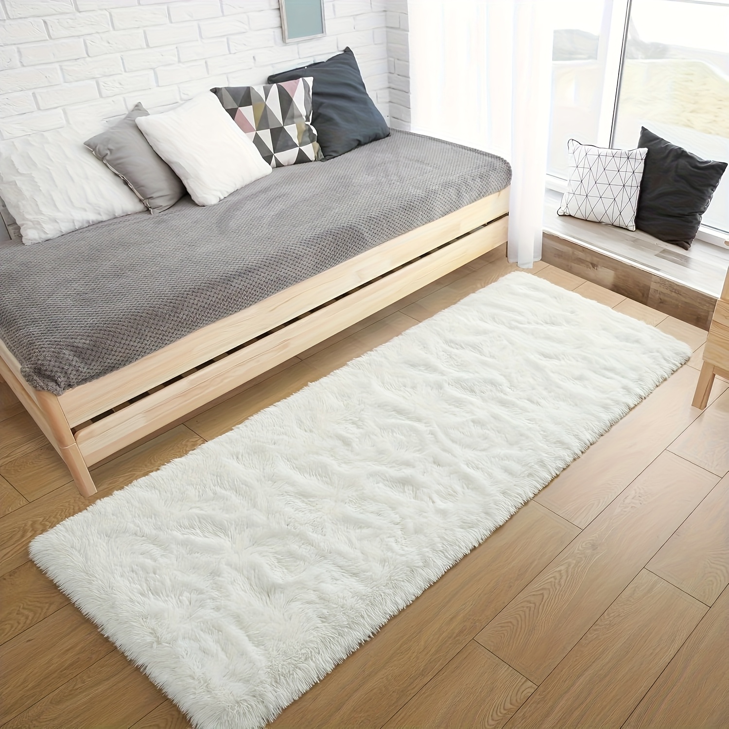 1pc, Easy Solid Area Rug, Fluffy Soft Bedroom Bedside Mat, No Wash Required , Ideal For Bedroom, Living Room, Study, And Closet Decor, Enhancing