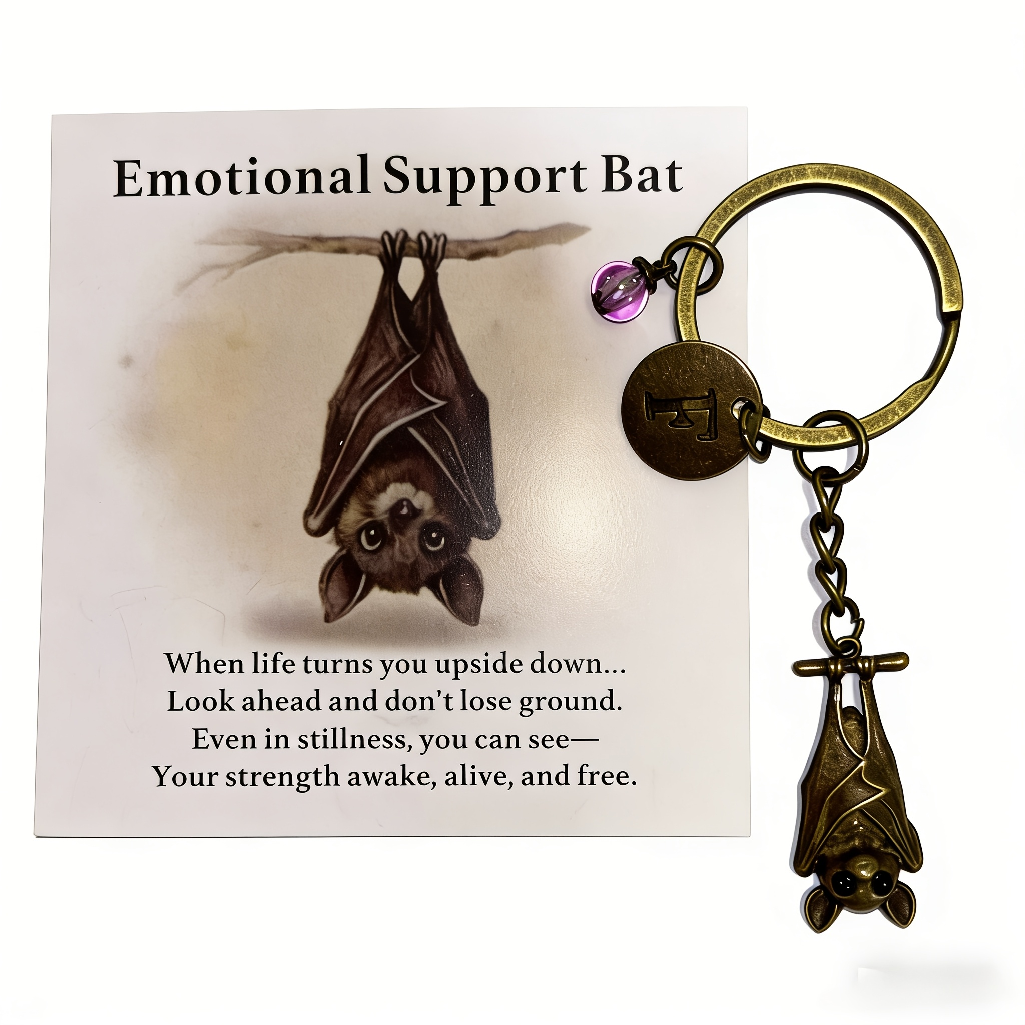 E-shop Metall-Schlüsselanhänger Fledermaus zur emotionalen Unterstützung mit inspirierender Gedichtkarte, geeignet für das Vereinigte Königreich |