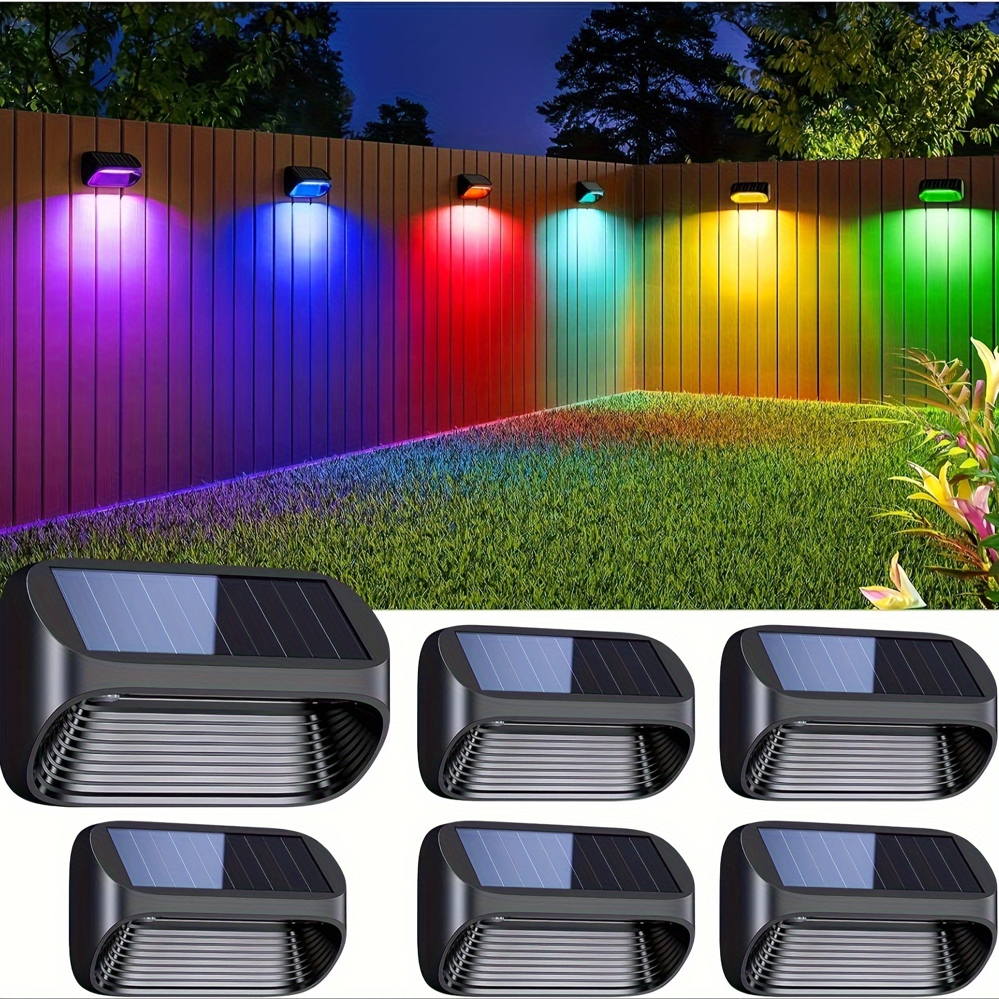 

Solar Fence Lights Outdoor 6 Pack, Solar Deck Lights Outdoor With /rgb Fade/rgb Fixed Mode, Solar Step Lights Solar Stair Lights For Outside Yard Stair Fence Deck