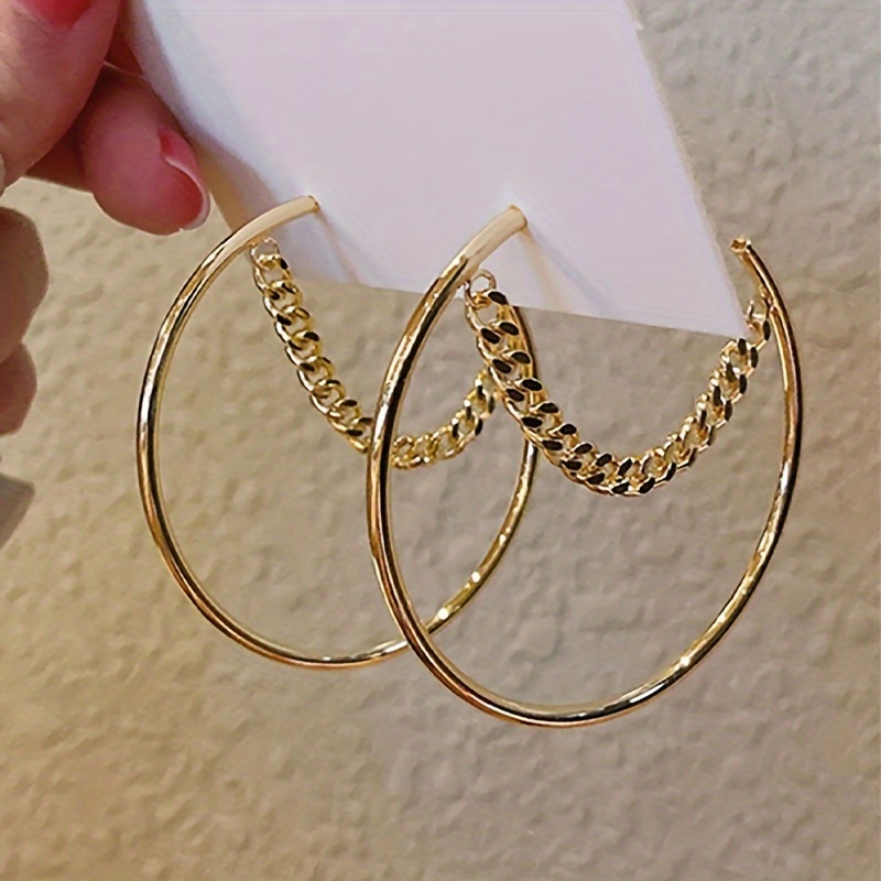 

Elegant Hoop Earrings With Chain Detail, Simple , Iron , For And Parties, Fashion Accessory