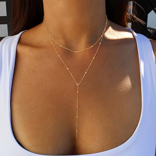 long chain design necklace elegant ethical style multi layered fringe necklace