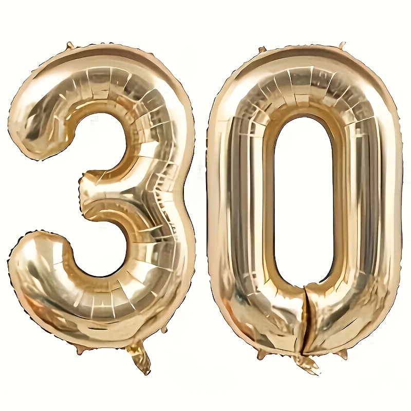 Image of 2pcs Golden '30' Balloons - 40-inch Large White And Balloons, For 30th Birthday, Anniversary, And Party Decorations, Party Balloons | | Durable Balloons, Birthday Party Decor