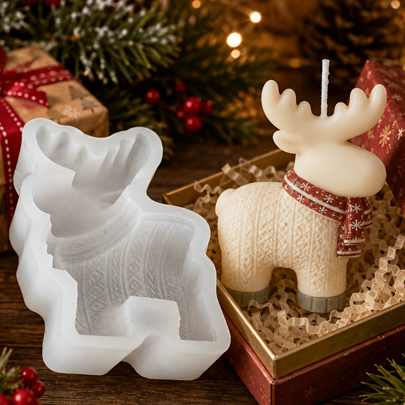 TEMU Resin Mold, 3d Christmas Reindeer Silicone Resin Mold, Holiday Deer Ornament Mold With Knitted Sweater Texture And Scarf Detail For Epoxy Resin,