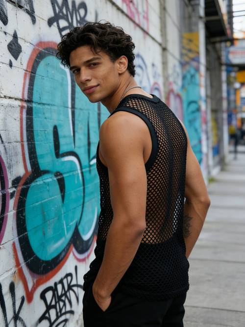 herren diamant-mesh ärmelloses shirt – halbtransparentes rundhals sportliches oberteil in uni-farbe, atmungsaktiv für nachtclubs, partys, frühling/herbst urlaubskleidung – für teenager & junge männer