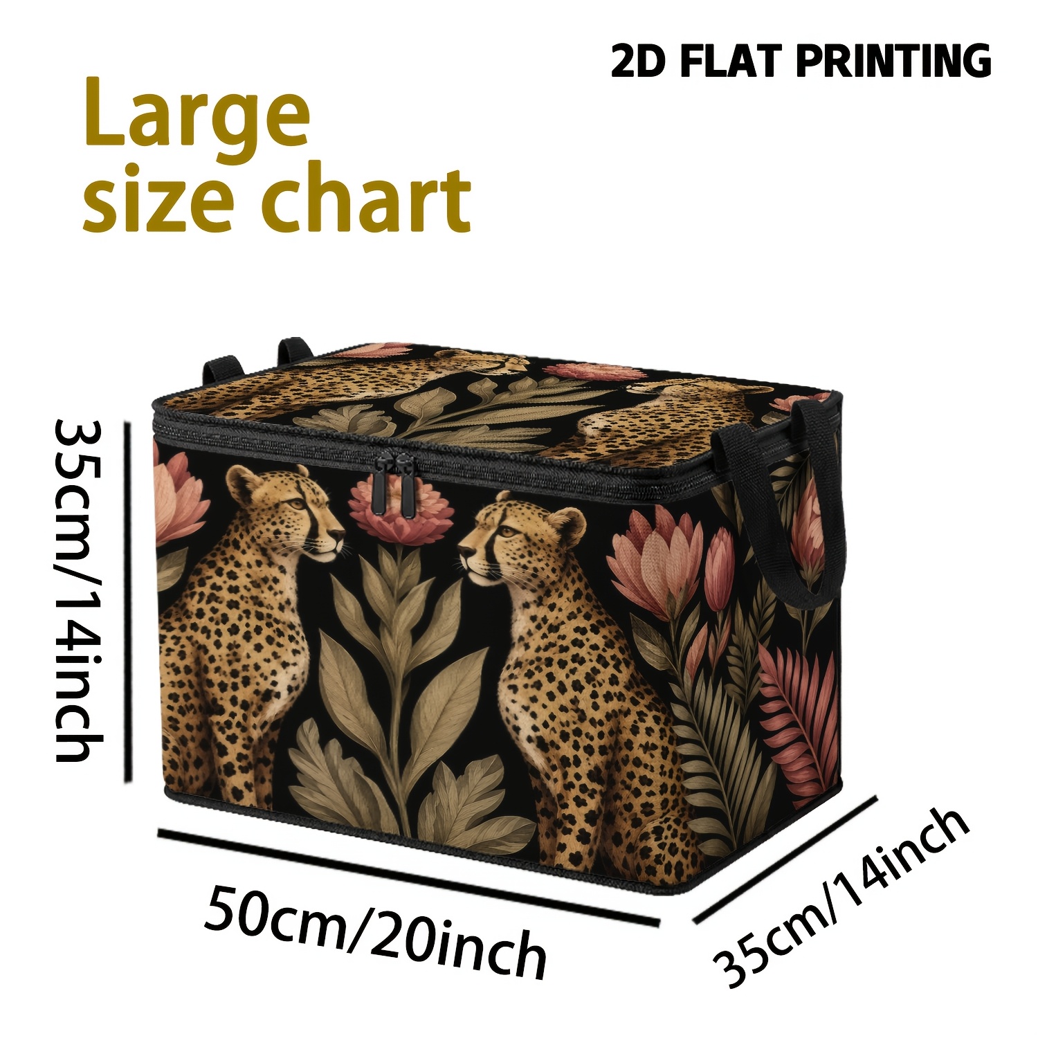TEMU 1pc And Floral Pattern Large-capacity Household Storage Box, Square Zippered Clothing Storage Bin, Black And Golden Vintage Style With Dual