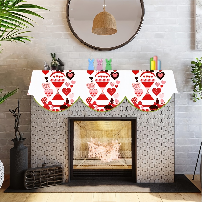 1pc valentines day fireplace scarf polyester decorative fireplace cover love   19 6 x 78 7 with no electricity needed for   room indoor fireplace door window decor table runner fan banner details 1