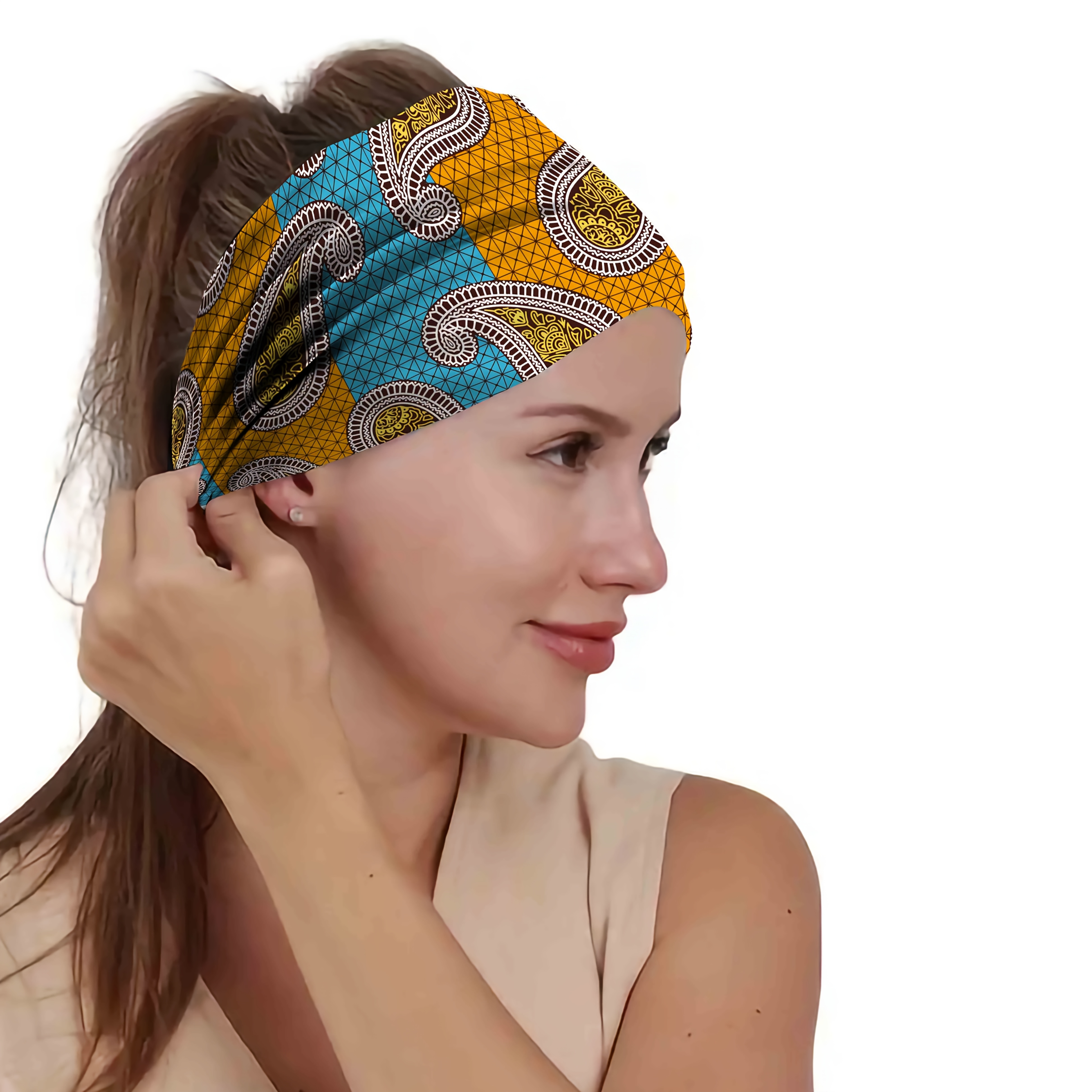 random 1 5pcs paisley print wide elastic knotted headband