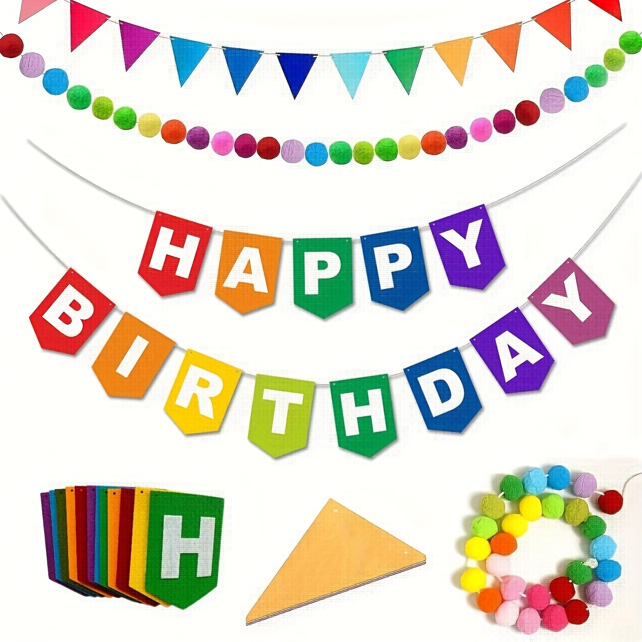 TEMU 3pcs, Bannière Anniversaire, Décoration Triangulaire de Chasse et de Ballon en Peluche, Fournitures de Décoration de Fête d'Anniversaire,