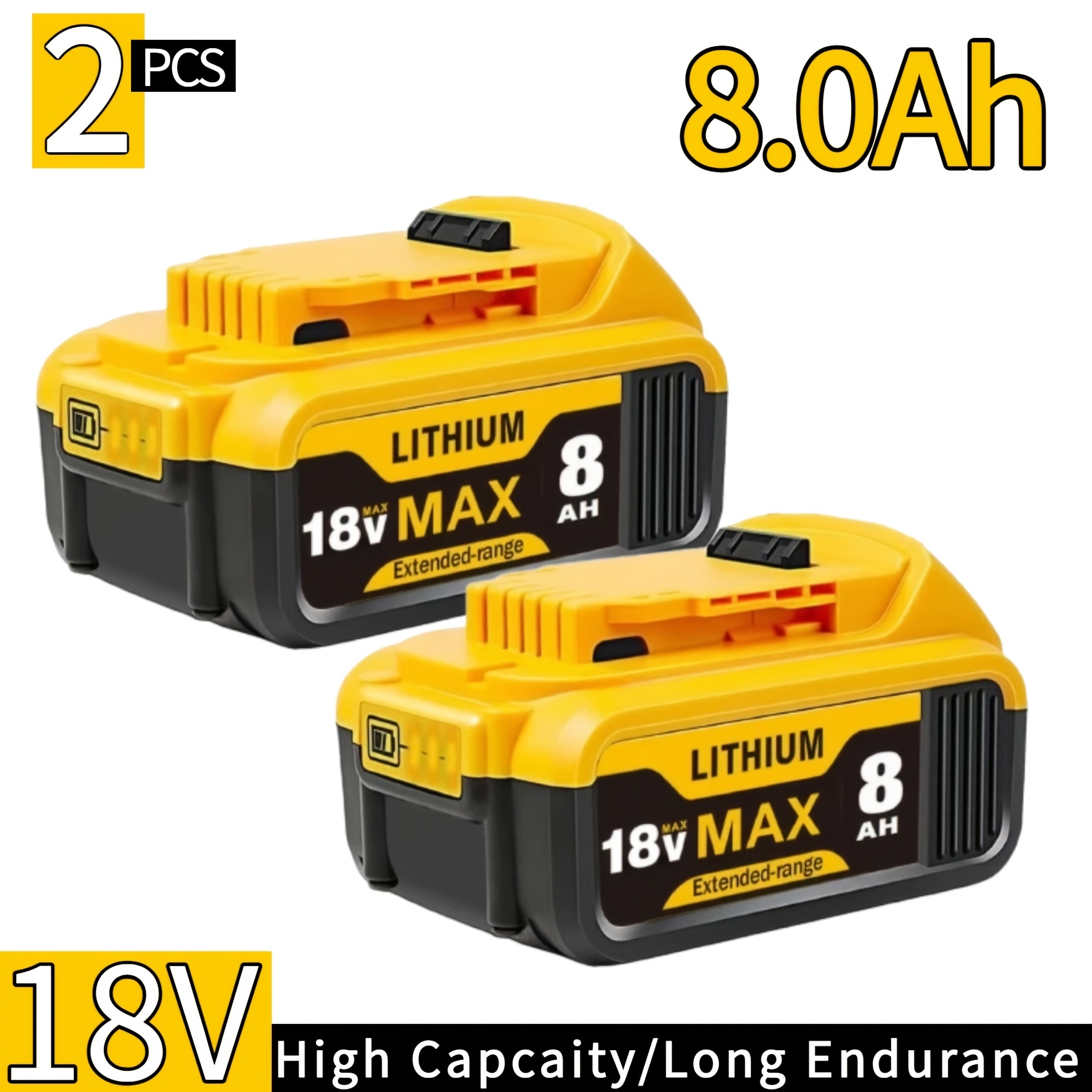 TEMU 2pcs 18v 8000mah Battery Replacement For Dw 18v , Compatible With Dcb200, Dcb201, Dcb204, , Dcb206, Dcb207 Batteries Cordless Power Tools