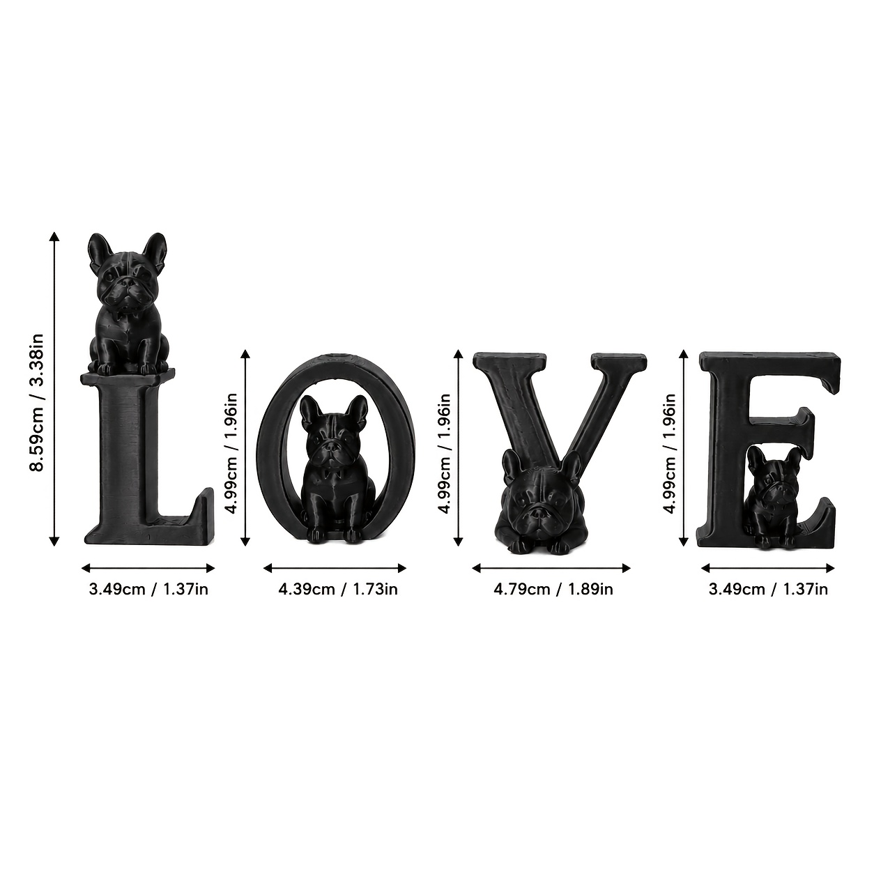 TEMU 4pcs French Bulldog Love Letter Statues - Dark-themed Suitable For, Plastic Frenchie Letters With /o// For Shelf Display, Gifts For Christmas,