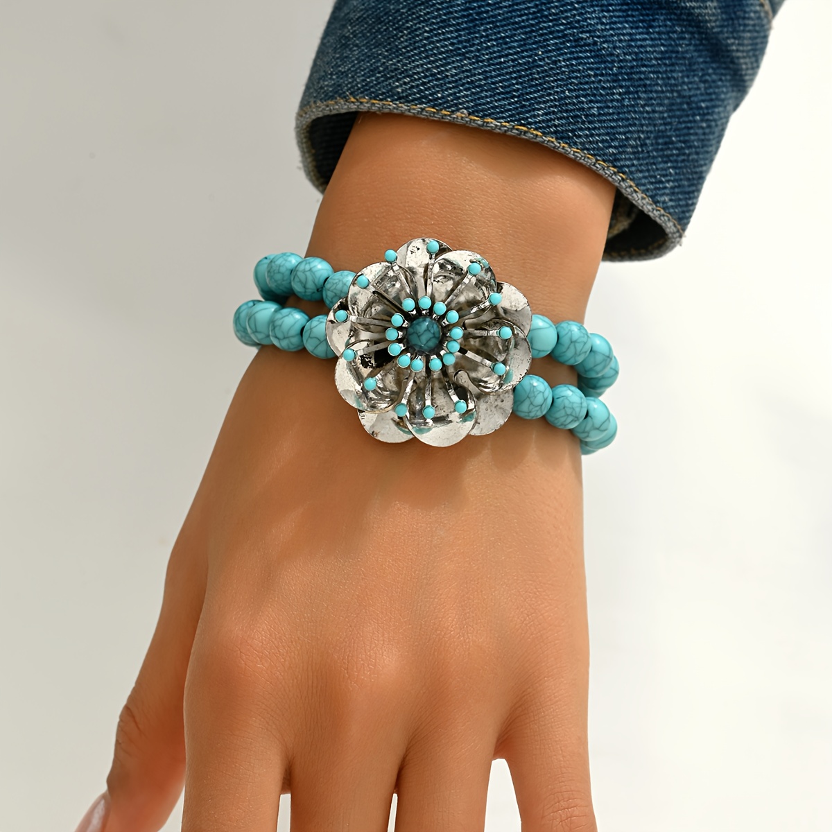 TEMU Fashion Women's Bracelet Vintage Bohemian Flower Bracelet Beach Vacation Accessory