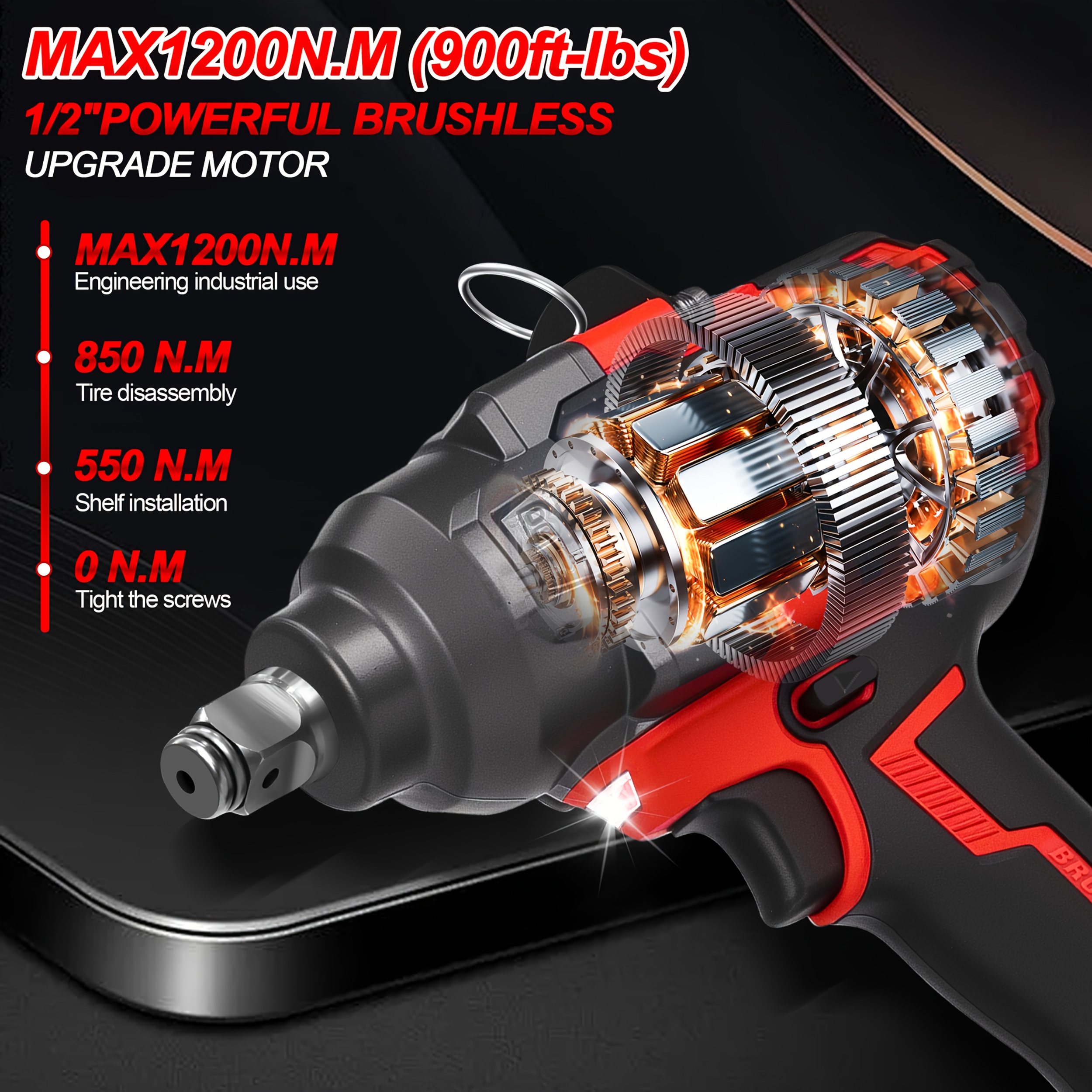 cordless impact wrench inch 1200n m 900ft lbs brushless Temu - Main Image