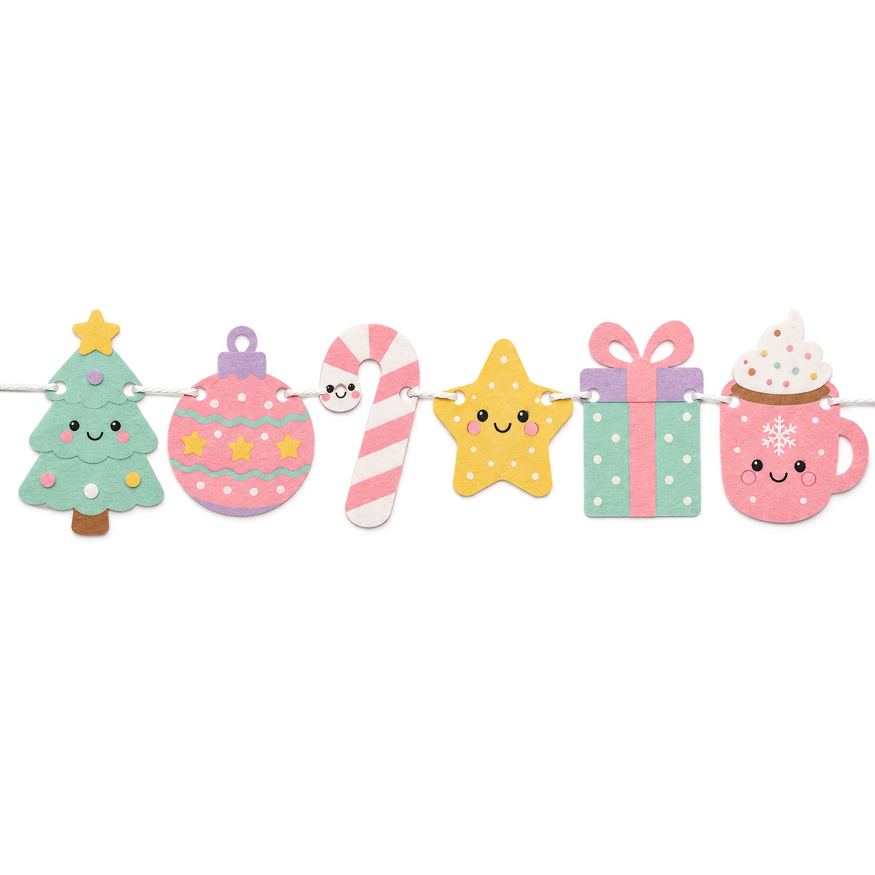 TEMU 6pcs Set Of Light Pink Felt Christmas Wreaths, Includes Ornaments, Candy Canes, Stars, And Gift Box Cutouts - Felt Material Suitable For Walls,