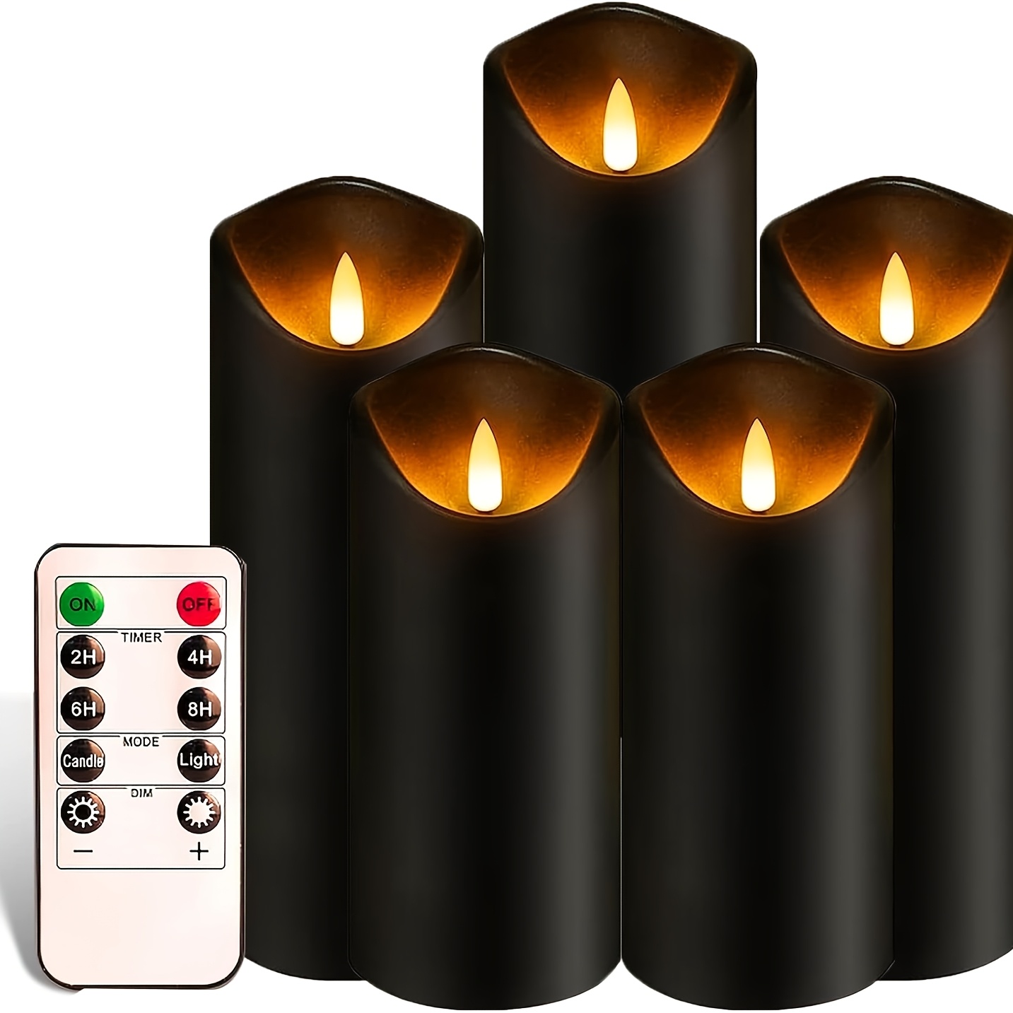TEMU Halloween Candles, Black Flameless Candles, Battery-powered Led Column Candles With Remote Control And Timer, 5pcs Set