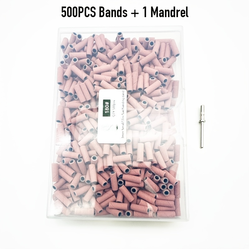 Image of 500pcs Mini Sanding Bands With 1pc Nail Drill .1mm Nail Sanding Bands Nail Art Grinding Nail Art Tool #180