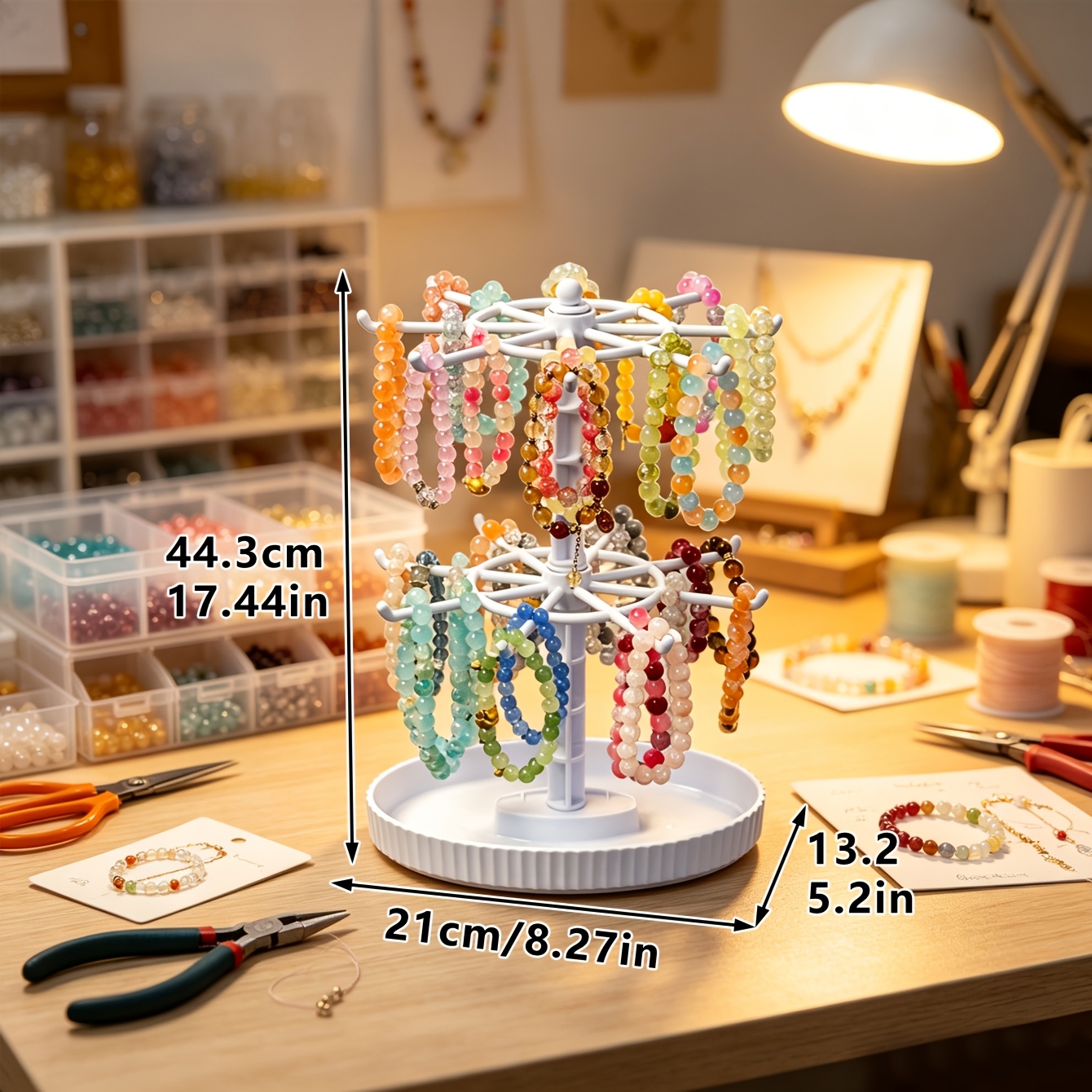 TEMU 1pc Detachable White 2-tier/3-tier 360° Rotatable Hanging Display Stand With Layered Hook Design, Large Capacity, Can Hold Of Jade, Pearl