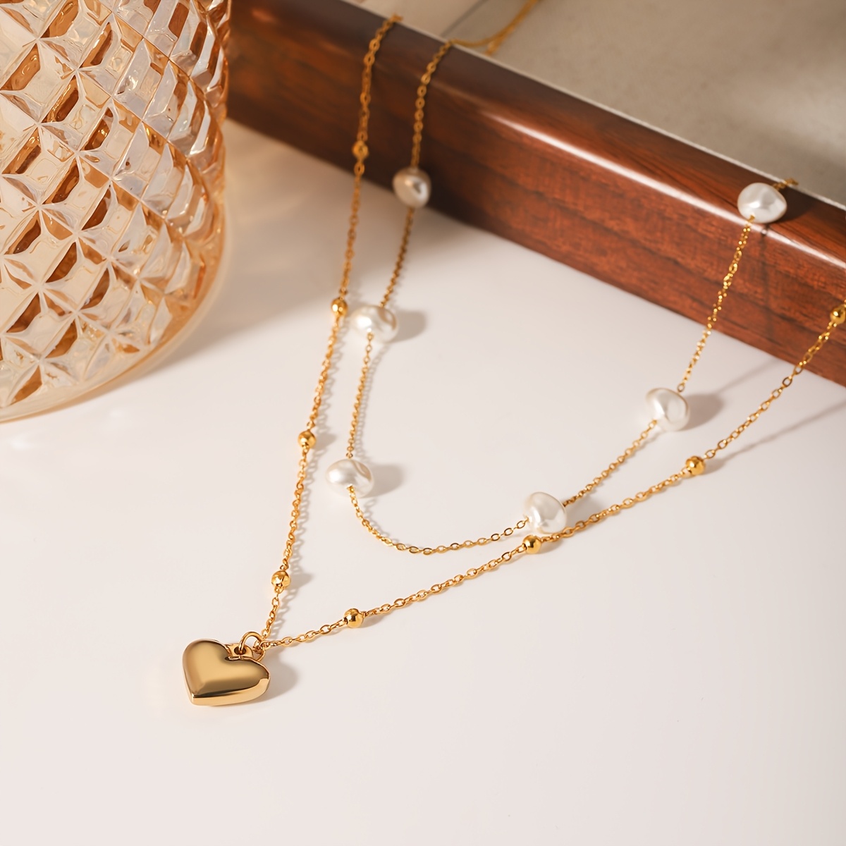 Women's 18K Gold-Plated Love Heart Double-Layer Necklace