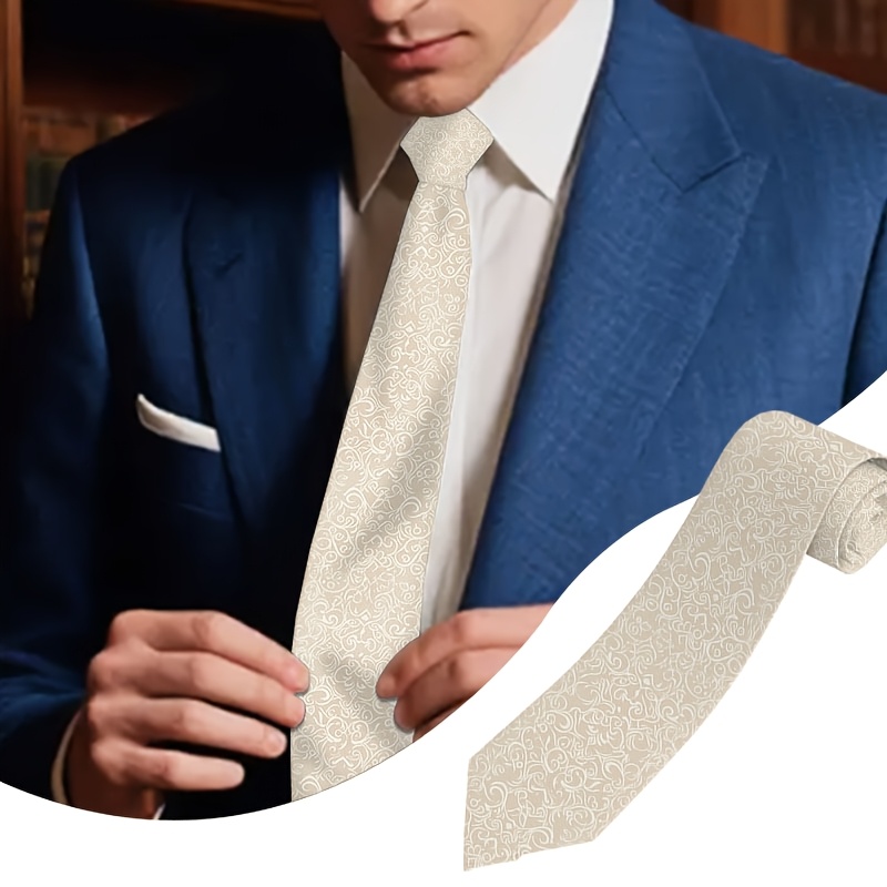 Subtle Solid Light Beige Pattern Printed Tie