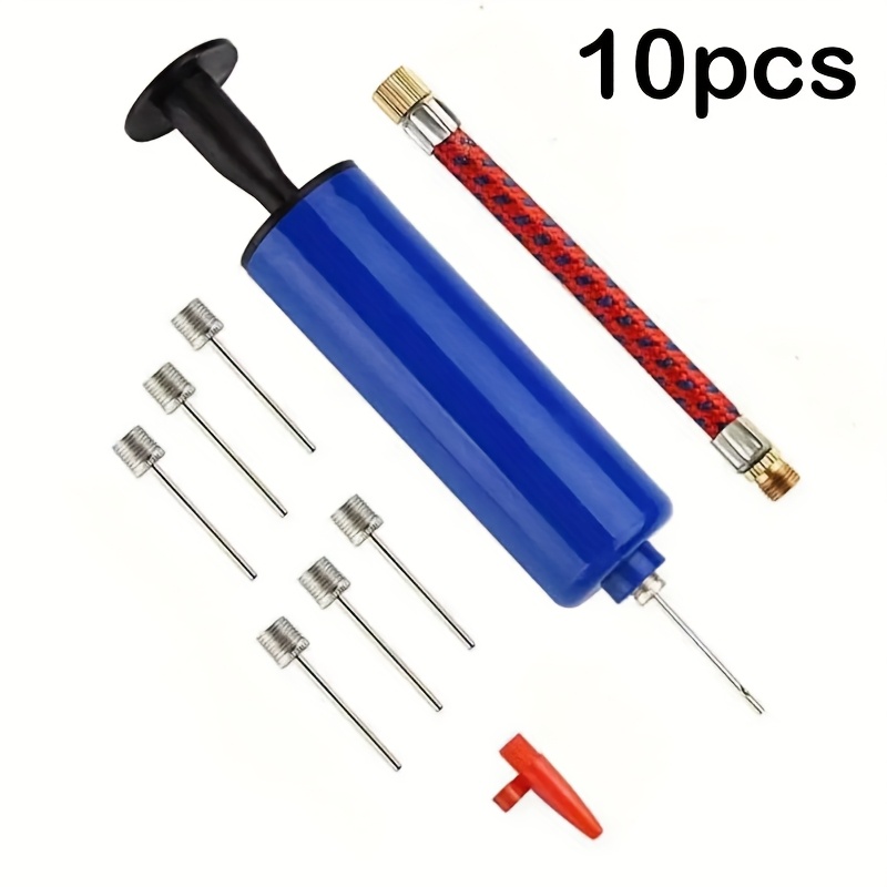 Image of 10pcs 6-inch Manual Pump Set With 7 Needles, 1 Hose, And 1 Nozzle, Portable Ball Pump Kit For Inflating Balls, Bicycle Tires, And More, Ideal For Outdoor Sports And Exercise
