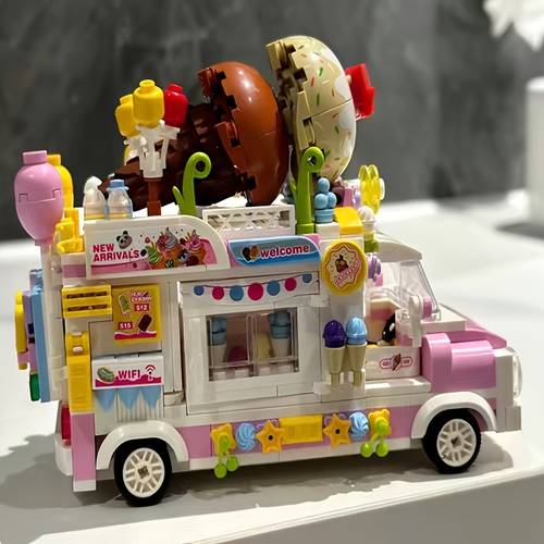 595-teiliger eiscreme-lkw-baustein, passend für film-themenmodell mit miniaturteilen, pädagogische ausstellung, geburtstagsgeschenke, weihnachtsgeschenke, nostalgisch