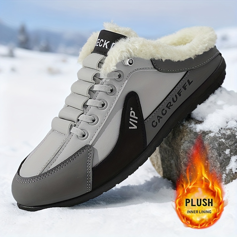 A pair of shoes with elastic band and velvet cover, warm and comfortable lining, suitable for outdoor street walking in winter, outdoor walking, indoor leisure and home use, Indoor Slippers, Round Toe Shoes, Slipon Design, Cozy Footwear, PVC Sole