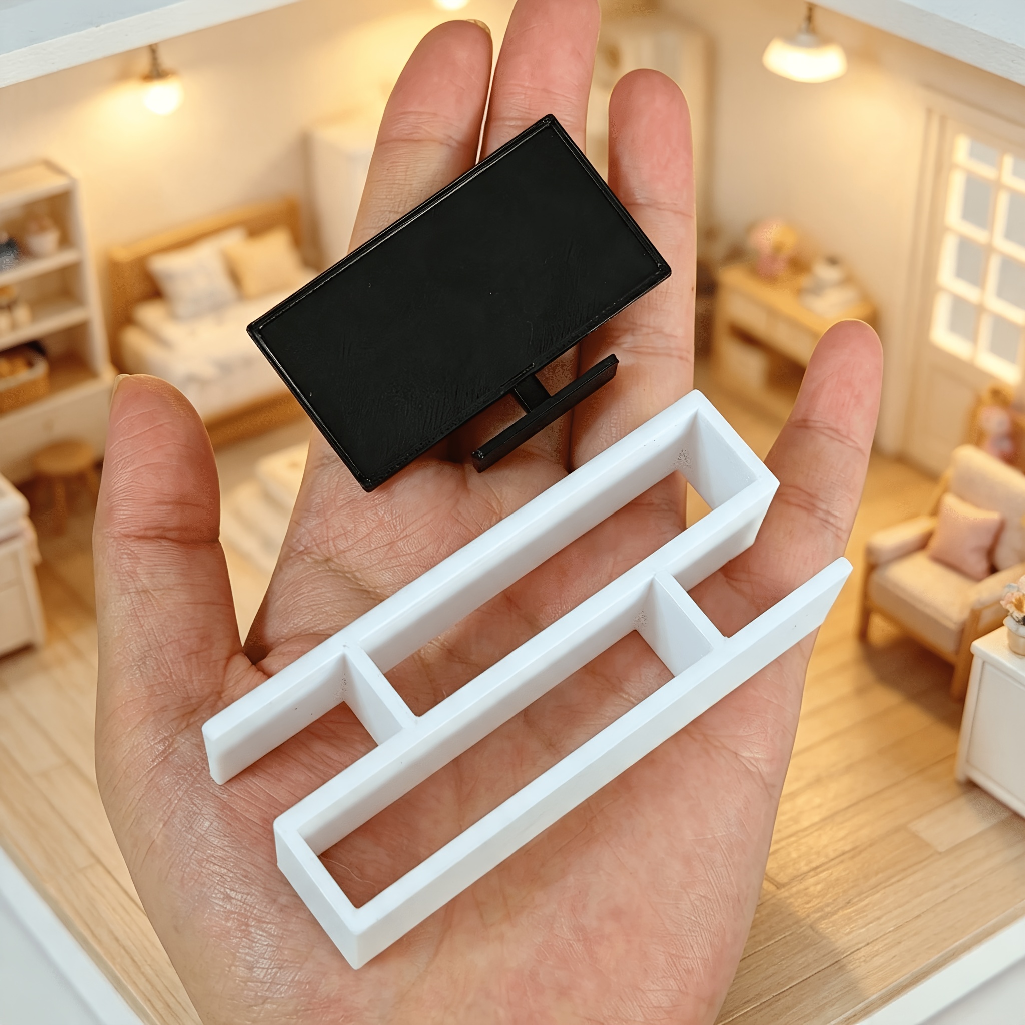 TEMU 1 Set Of Realistic Tv Cabinet And Tv , Dollhouse Miniature Scene Furniture Accessories, Dollhouse Living Room Scene Layout, Simulated Tv Set,