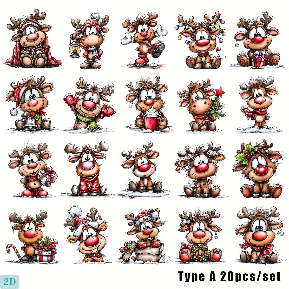 Image of 20pcs/set Handmade Creative Vintage Christmas Reindeer Series 2d Flat High Quality Stickers Suitable For Trash Diary Notebook Scrapbooking Decoration Handbook Diy Stickers, 2d Flat
