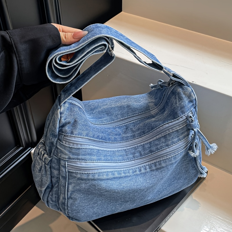 Image of Vintage Style Women's Shoulder Bag Featuring Multiple Zippers, Spacious Compartments, And An Adjustable Strap With A Lining. An For Shopping And Everyday Use