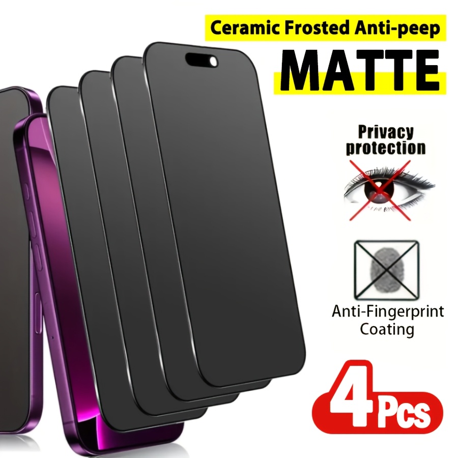 4-pack Full Coverage Frosted Anti-peeping Screen Protector For Iphone - Anti-spy, Anti-fingerprint, Upgraded , Scratch-resistant, , Bubble-free