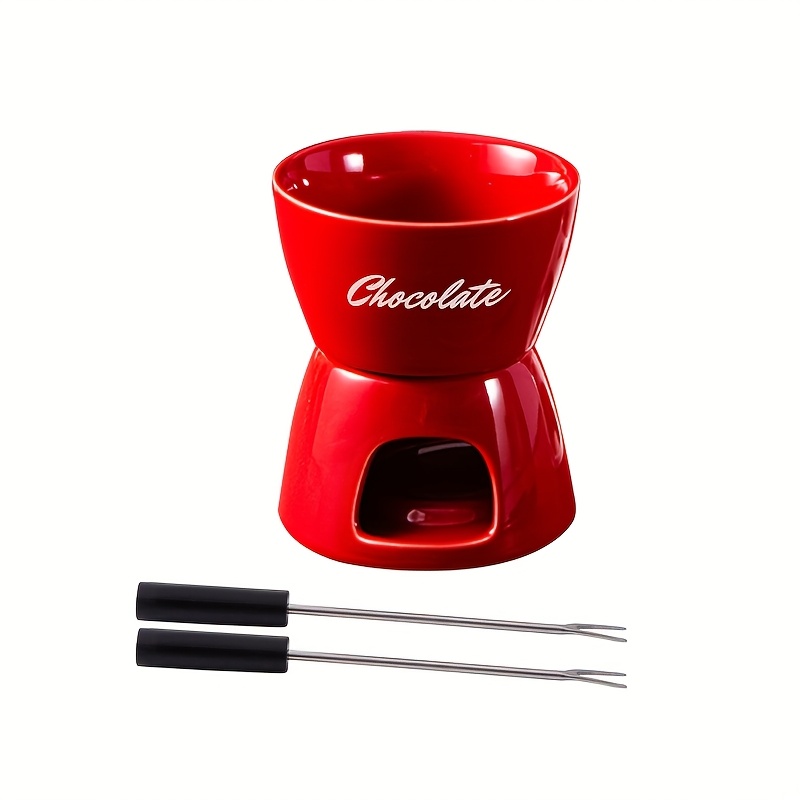 1pc 300ml/10oz Ceramic Chocolate Fondue With 2 Forks, Ceramic Butter Melt Hot Pot With Forks For Cheese Chocolate Butter Caramel, Ideal Gifts For Date Night, Birthday, Wedding, Halloween, Christmas