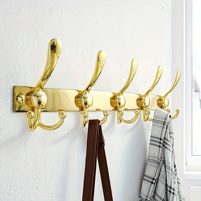 5 Stainless Hooks On A Hook Rail For A Wall-mounted Coat Rack