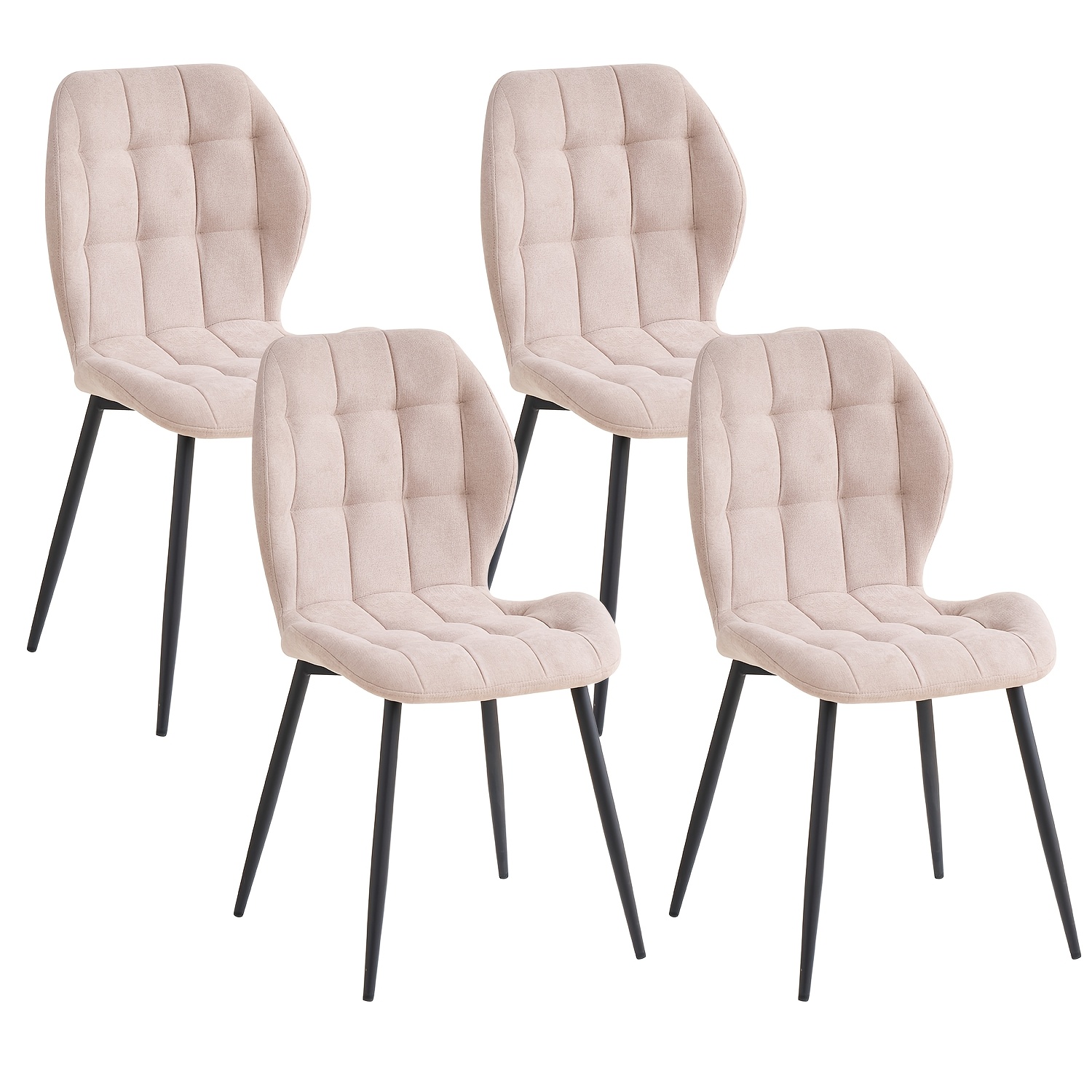 Image of Egoonm Set Of 4 Dining Chairs, Linen Fabric Kitchen Chairs, Living Room Chair With Upholstered Seat Backrest And Sturdy Black Metal Legs For Dining Room Kitchen Office Room