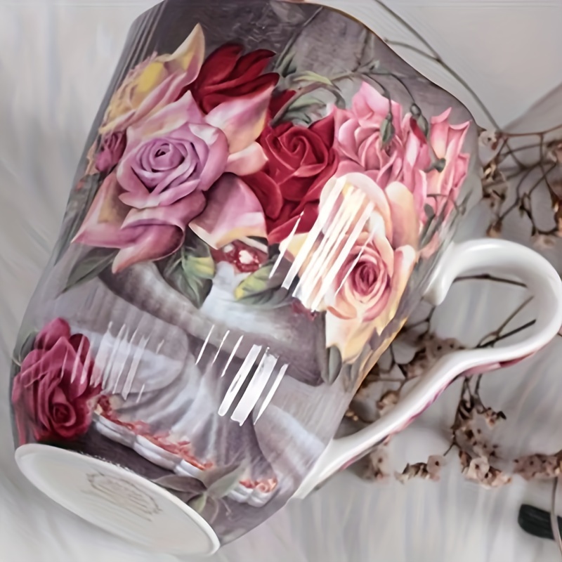 

2pcs High-end Bone China Mug, Rose, Gift, Best Friend Gift, Fashionable