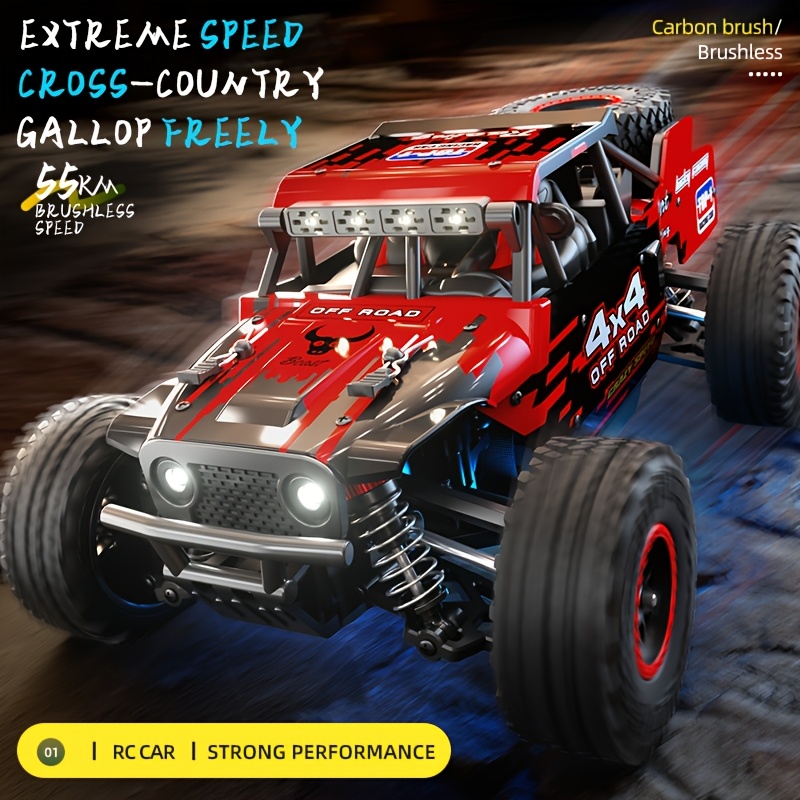 ZNLYRION 2025 Off-Road RC Car with 2 Batteries, 55KM/H Speed, Full Metal Drive Shaft & LED Lights - Multi-Function Remote Control, Durable Plastic Construction for RC Toy Enthusiasts, Vibrant Color Scheme, Sturdy Build