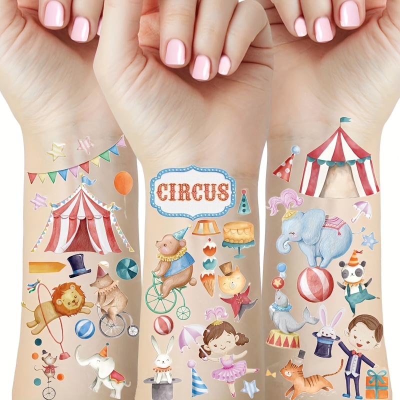 

2 Sheets Circus Temporary Tattoos, Carnival Party Favors Fun Tattoos, Circus Theme Party Decorations Gifts, 15x21cm