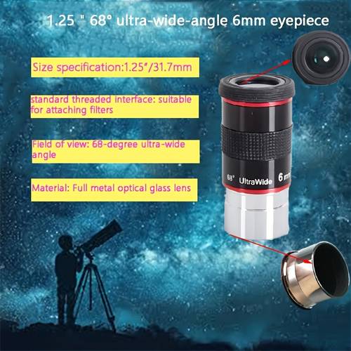 1 25 68 angle 6mm eyepiece for astronomical telescopes all metal optical glass standard threaded interface fixed focus no battery needed compatible with 1 25 31 7mm telescopes accessory sleek metallic optics