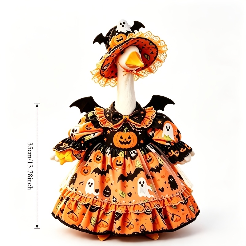 TEMU 2027 New Halloween 23-inch Porch Goose Costume Dress Outfit Set With Lace Trim Witch Bat Pumpkin Witch Lawn Decoration Goose Costume Set