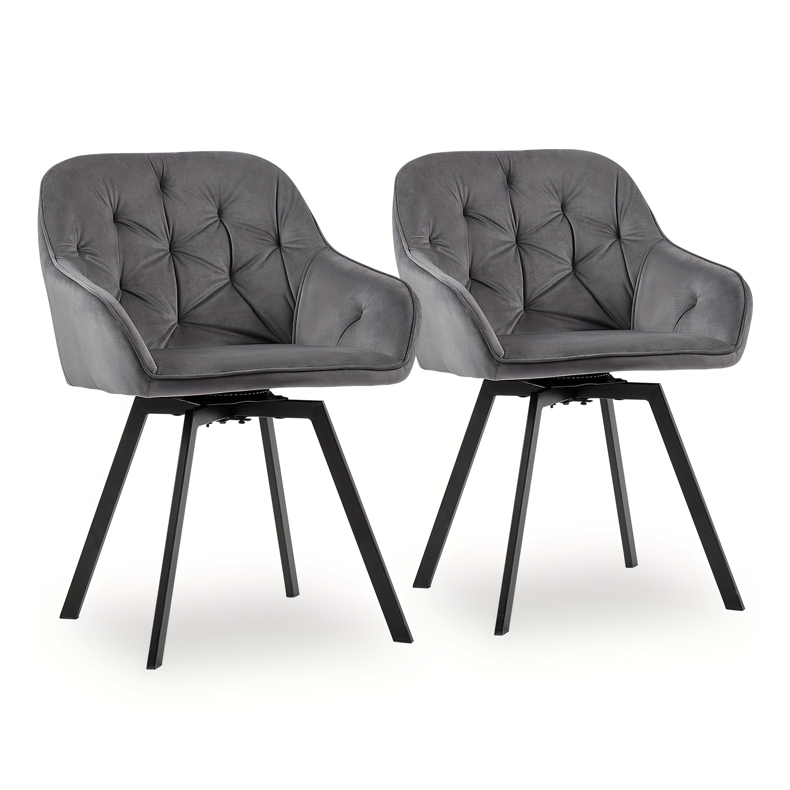 TEMU Swivel Dining Chairs Set Of 2 Velvet Thick Padded Upholstered Accent Chairs With Black Metal Legs Leisure Tub Chairs Bedroom Armchair For Dining